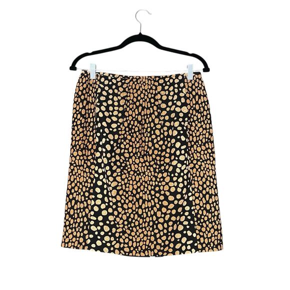 Per Se Animal Print Dotted Pencil Skirt Size 10 Black Brown Cotton Silk Blend - Picture 1 of 6